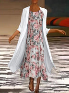 Round Neck Loose Casual Floral Print Loose Casual Suit Maxi Dress