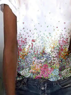 Casual Round Neck Flower Print Short-sleeved Loose T-shirt