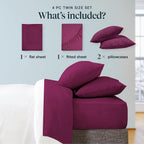 LuxClub Twin Sheets Set - Soft Twin Bed Sheets for Boys and Girls, 4 PC Deep Pockets 18" Eco Friendly Wrinkle Free Kids Fitted Sheets Machine Washable Hotel Bedding Silky Soft- Eggplant Twin