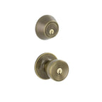 Antique Brass Single Cylinder Deadbolt and Brill Entry Door Knob Combo Pack