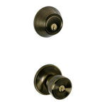 Antique Brass Single Cylinder Deadbolt and Brill Entry Door Knob Combo Pack