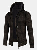 mens knitted zip front casual drawstring hooded cardigans with pocket