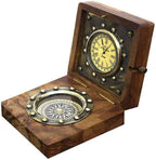 Antique Brass Compass in Wooden Box  Gift Item for Home Decor, Bedroom Outdoor Camping HiAntique Compass Navigation Tool by Unique Antique MART.