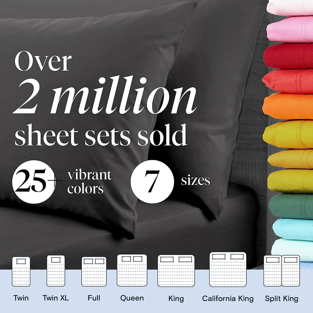 LuxClub 7 PC Split King Sheet Set Bamboo Sheets Deep Pockets 18" Eco Friendly Wrinkle Free Cooling Sheets Machine Washable Hotel Bedding Silky Soft - Dark Grey Split King