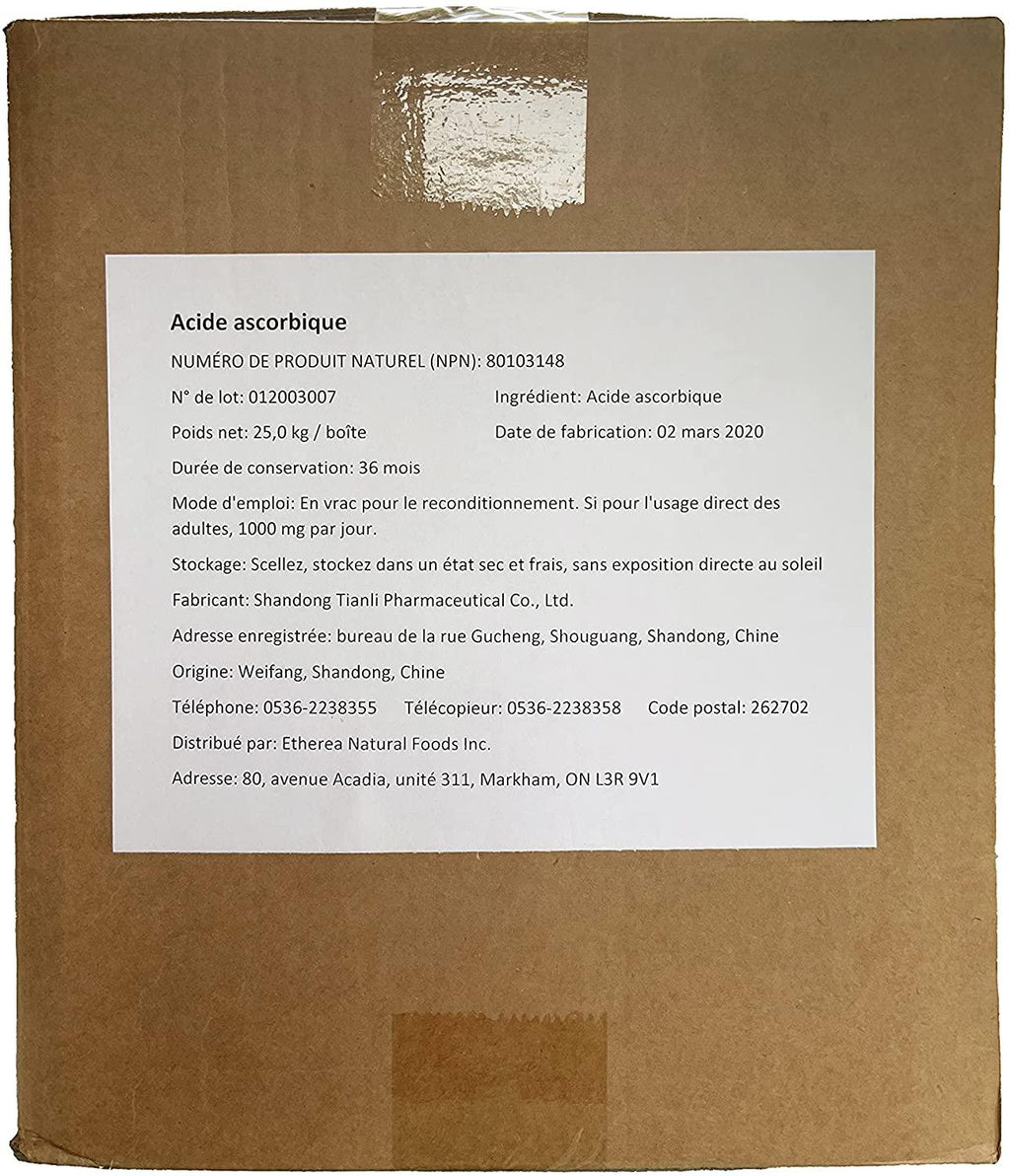 Etherea Ascorbic Acid - Vitamin C Bulk Powder (25 kg/Box)