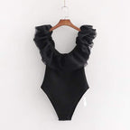v neck ruffle mesh sleeve bodysuit