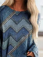Fashion Striped Printed Round Neck Long Sleeve Casual T-Shirt