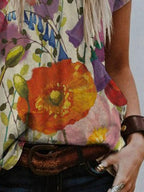 Round Neck Floral Print Loose Short Sleeve T-shirt