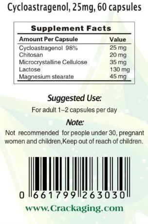 Crackaging Super-Absorption Cycloastragenol 98% (25mg/Cap, 180 Caps in 3 Bottles)