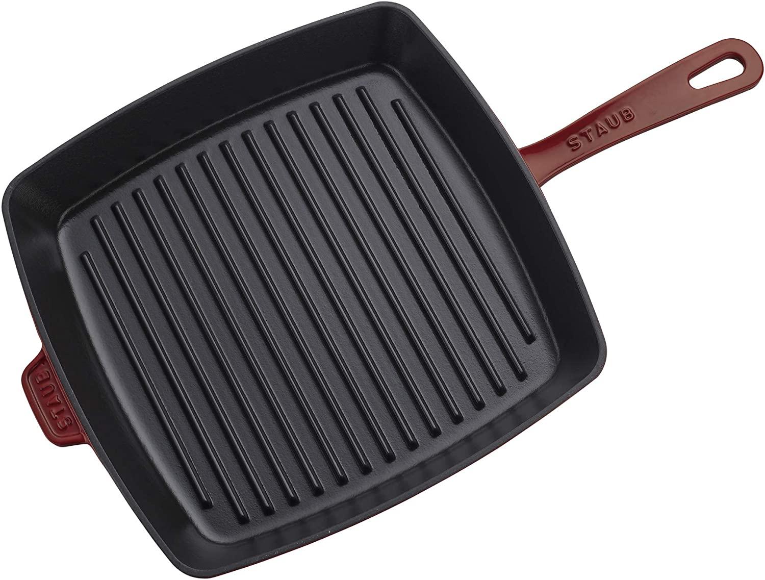 Staub Cast Iron 12-inch Square Grill Pan - Grenadine, Made in France