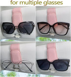 CHOSMOYI Magnetic Leather Sunglass Holder for Car, Sunglasses Clip for Car Visor, Auto Interior Accessories Universal for Different Size Eyeglasses(Pink)