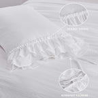 HIG 3 Piece Chic King Ruffle Duvet Cover Off - Handmade Rustic Ruffle - 100 Pre-Washed Microfiber Bedding Natural Wrinkle &amp; Breathable Zipper Closure &amp; Corner Ties (Hans), Hans-Off White