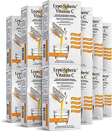 Lypo–Spheric Vitamin C – 12 Cartons (360 Packets) – 1,000 mg Vitamin C & 1,000 mg Essential Phospholipids Per Packet – Liposome Encapsulated for Improved Absorption – 100% Non–GMO