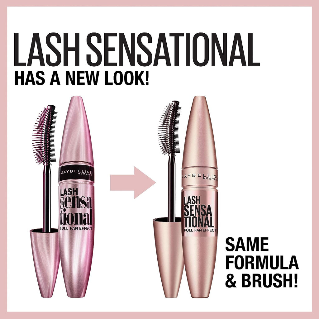 Maybelline New York Lash Sensational Washable Mascara, Lengthening and Volumizing for a Full Fan Effect, Midnight Black, 1 Count