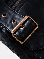 mens vintage zipper up button designer belted pocket leather jackets