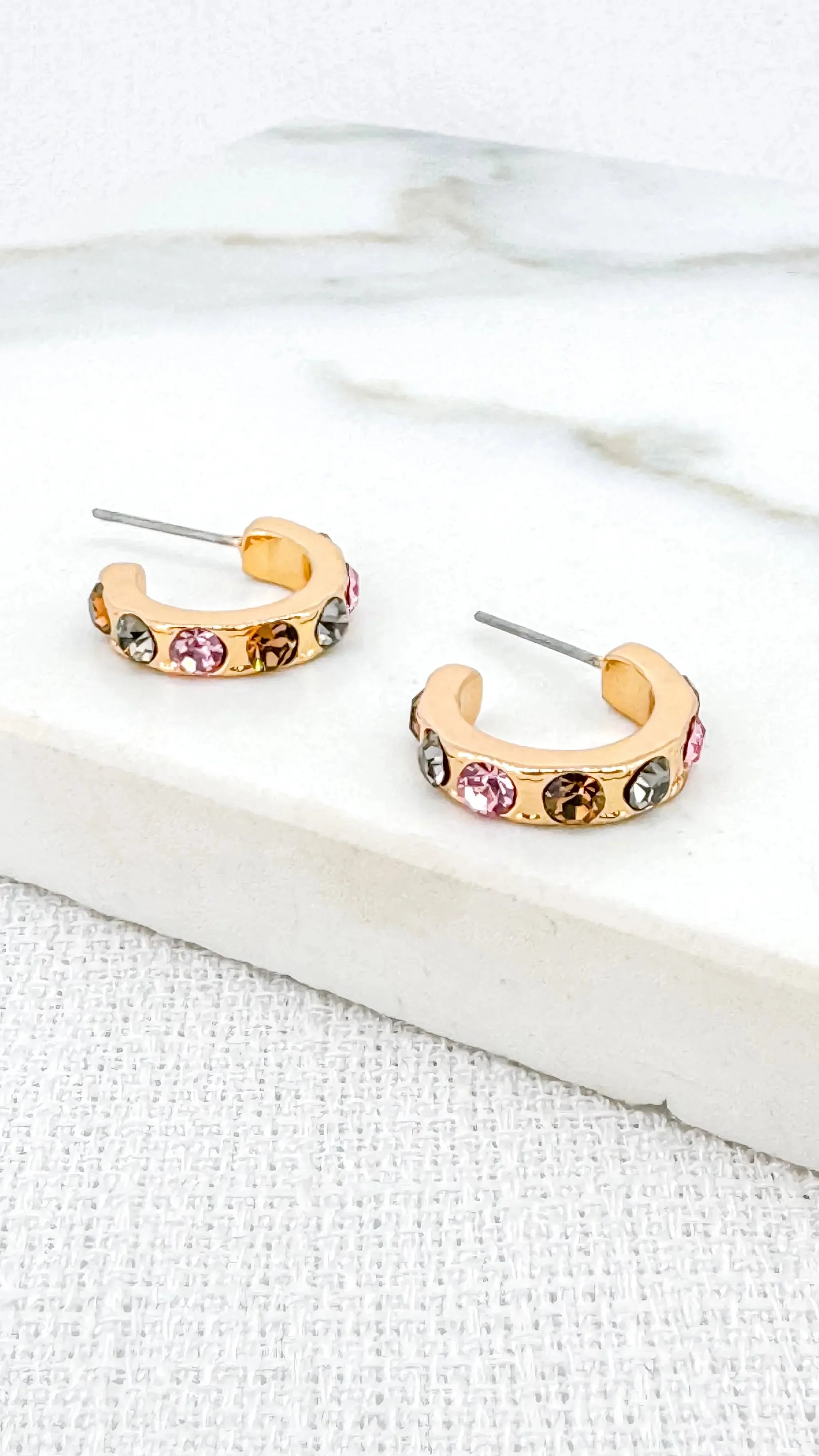 Multicoloured Diamond Gold Hoops