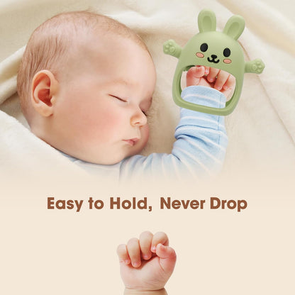 2 Pack Baby Teething Toy for 3-6 6-12 Months, Silicone Bunny Teething Mitten, Anti Drop Wrist Hand Baby Teethers 0 3 6 9 12 Months for Babies Sucking Needs