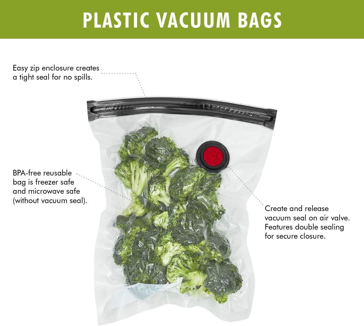 ZWILLING Fresh & Save 20-pc Medium Vacuum Sealer Bags, 1 Gallon Reusable Sous Vide Bags, Meal Prep