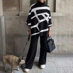 Women's Fashion Irregular Black And White Block Printing Suit