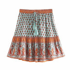 floral elastic tassel mini skirt