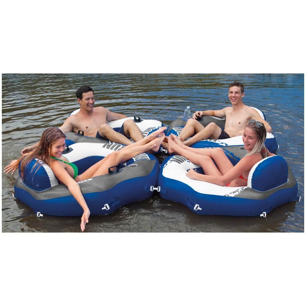 River Run Connect Inflatable Water Raft (4 Pack) + 2 Person Cooler Tube