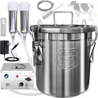 Hantop 12L Cow MilMachine, Portable Plug-in Pulsating Vacuum Pump, Food Grade 304  Steel Milk Bucket with Auto Stop Check Valve and Teats Cups Cow Milker Machine (Classic Model)
