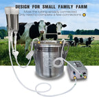 Hantop 12L Cow MilMachine, Portable Plug-in Pulsating Vacuum Pump, Food Grade 304  Steel Milk Bucket with Auto Stop Check Valve and Teats Cups Cow Milker Machine (Classic Model)