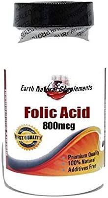 Folic Acid 800mcg * 200 Capsules 100% Natural - by EarhNaturalSupplements