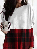 Casual Plaid Print Crew Neck Long Sleeves T-shirt