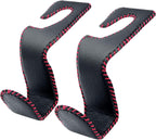 EldHus Seat Hooks for Purses and Bags, 2 Pack Car Purse Holder for Grocery Bag Handbag Clothes, Metal Headrest Hooks Covered by Leather, Black Red