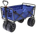 Mac Sports Heavy Duty Steel Frame Collapsible Folding 150 Pound Capacity Outdoor Beach Garden Utility Wagon Cart with 4 All Terrain Wheels, Blue/Black