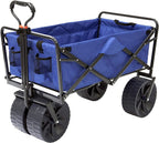 Mac Sports Heavy Duty Steel Frame Collapsible Folding 150 Pound Capacity Outdoor Beach Garden Utility Wagon Cart with 4 All Terrain Wheels, Blue/Black