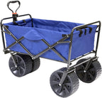 Mac Sports Heavy Duty Steel Frame Collapsible Folding 150 Pound Capacity Outdoor Beach Garden Utility Wagon Cart with 4 All Terrain Wheels, Blue/Black