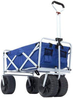 Mac Sports Heavy Duty Steel Frame Collapsible Folding 150 Pound Capacity Outdoor Beach Garden Utility Wagon Cart with 4 All Terrain Wheels, Blue/Black