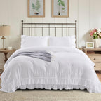 HIG 3 Piece Chic King Ruffle Duvet Cover Off - Handmade Rustic Ruffle - 100 Pre-Washed Microfiber Bedding Natural Wrinkle &amp; Breathable Zipper Closure &amp; Corner Ties (Hans), Hans-Off White