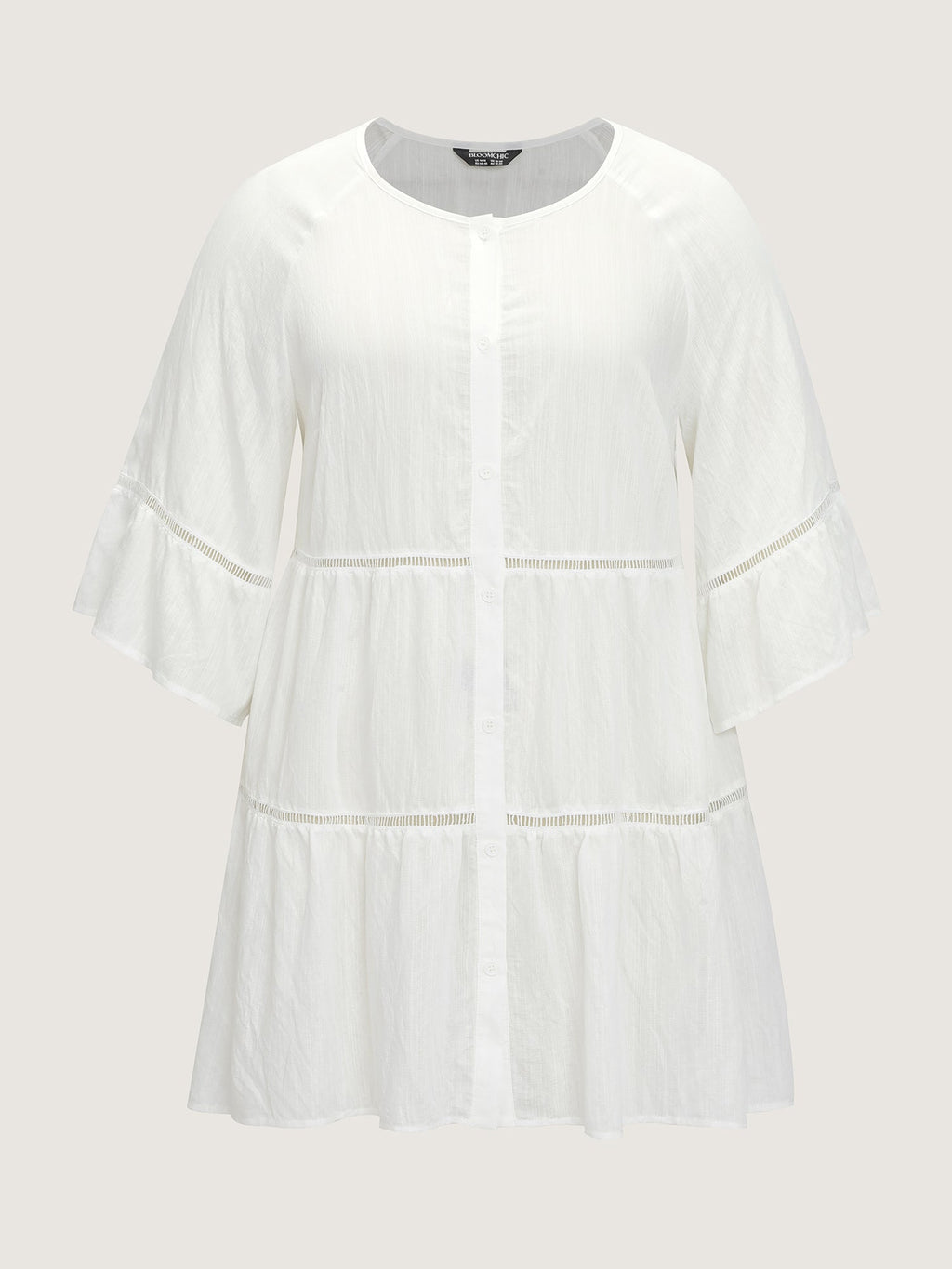 Supersoft Lace Trim Tiered Plain Open-Front Shirt