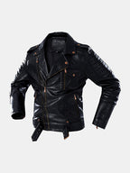 mens vintage zipper up button designer belted pocket leather jackets