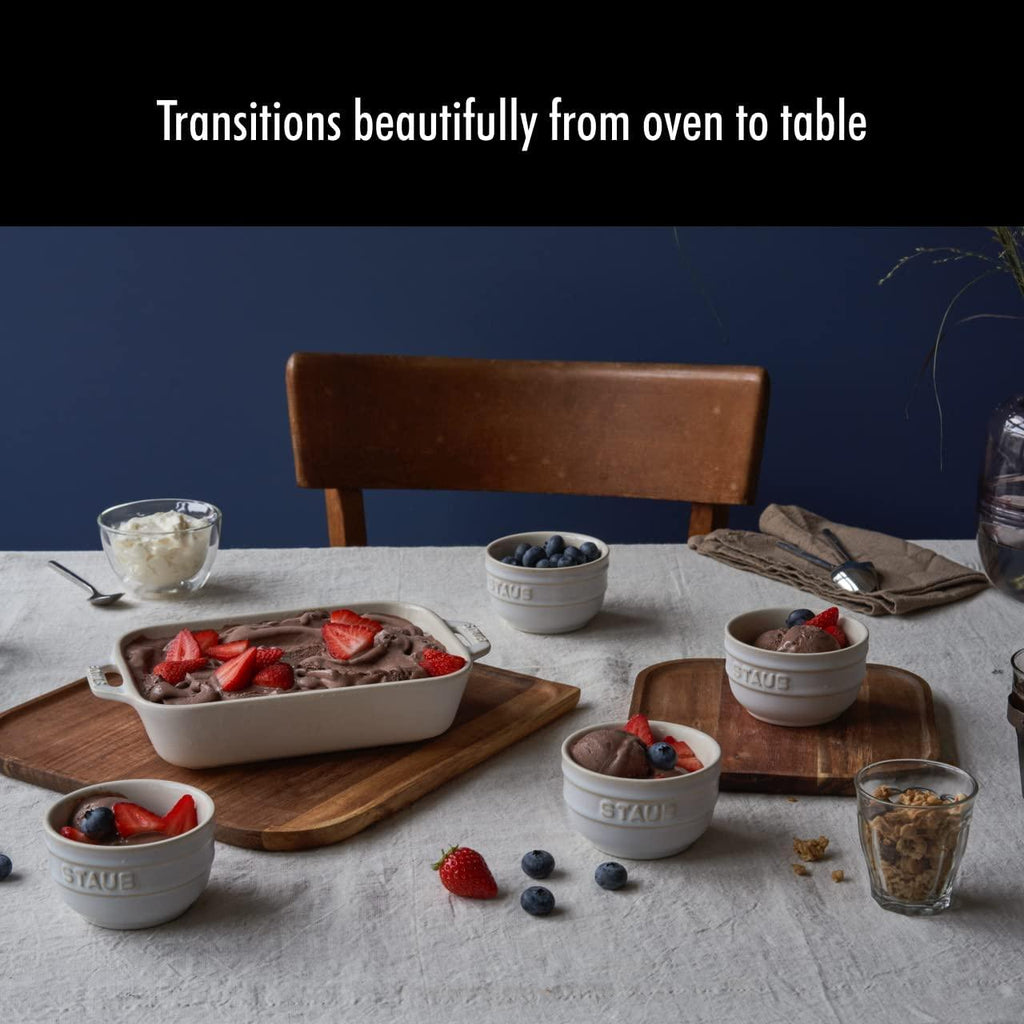 STAUB Ceramics Rectangular Baking Dish Set, 2 pc, Rustic Ivory
