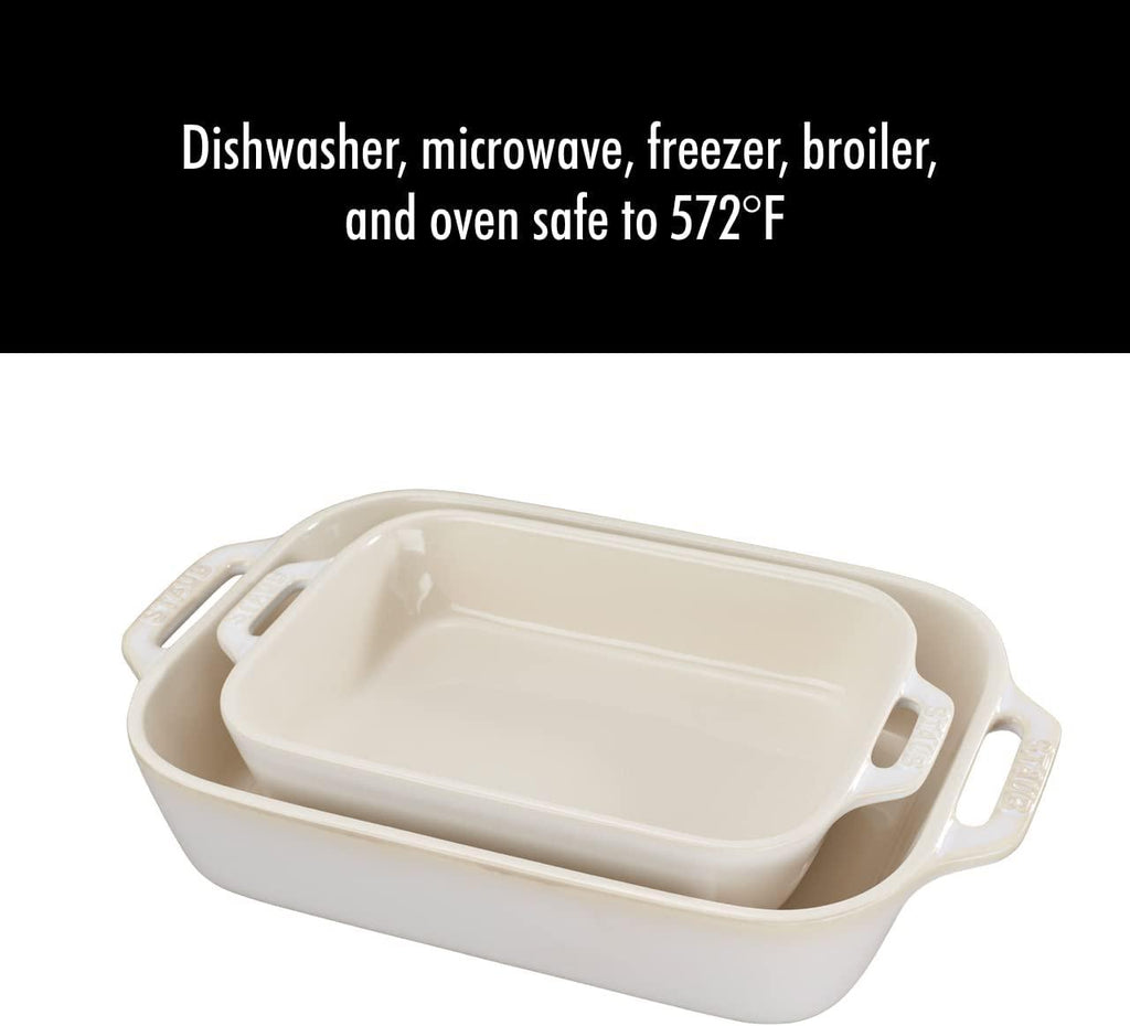 STAUB Ceramics Rectangular Baking Dish Set, 2 pc, Rustic Ivory
