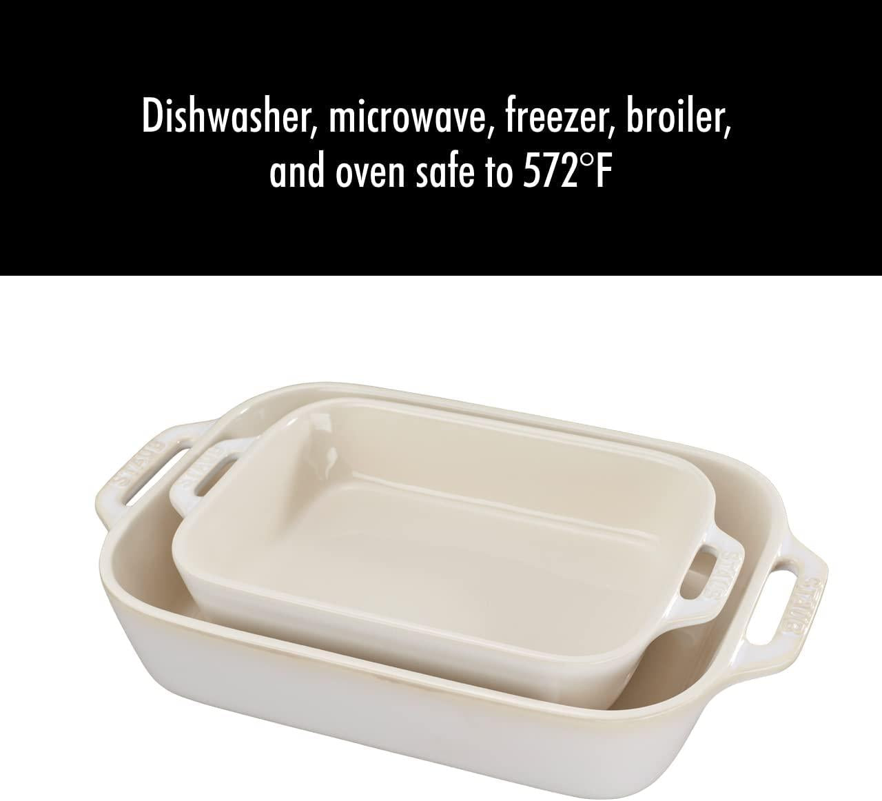 STAUB Ceramics Rectangular Baking Dish Set, 2 pc, Rustic Ivory
