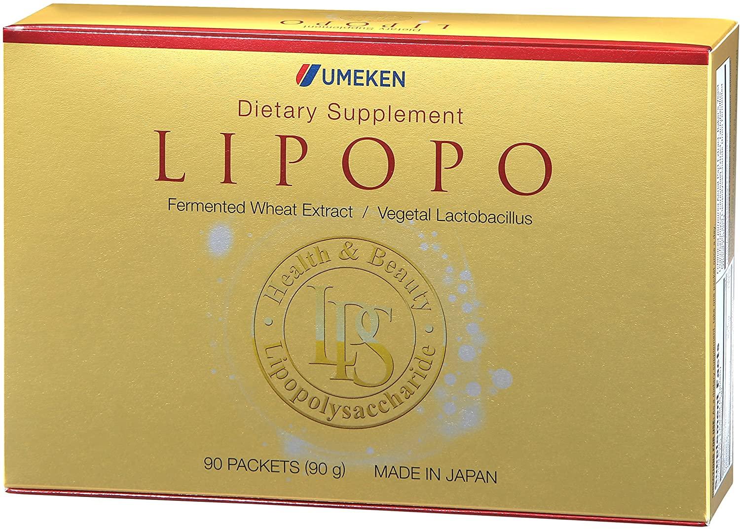 Umeken Lipopo, 3 Month Supply- Lipopolysaccharide, Beta-glucan from Yeast, Lactic Acid Bacteria, and Vitamin C. 90 Packets. Made in Japan.