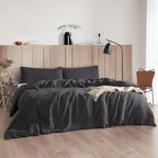 Dark Sky Reserve- Bamboo Linen Oversized King Duvet Cover - Portugal Made - Faded Black