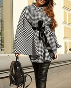 houndstooth woolen loose coat