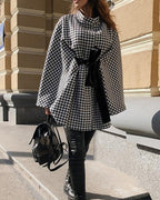houndstooth woolen loose coat