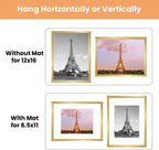 upsimples 12x16 Picture Frame Set of 5, Display Pictures 8.5x11 with Mat or 12x16 Without Mat, Wall Gallery Photo Frames,Gold