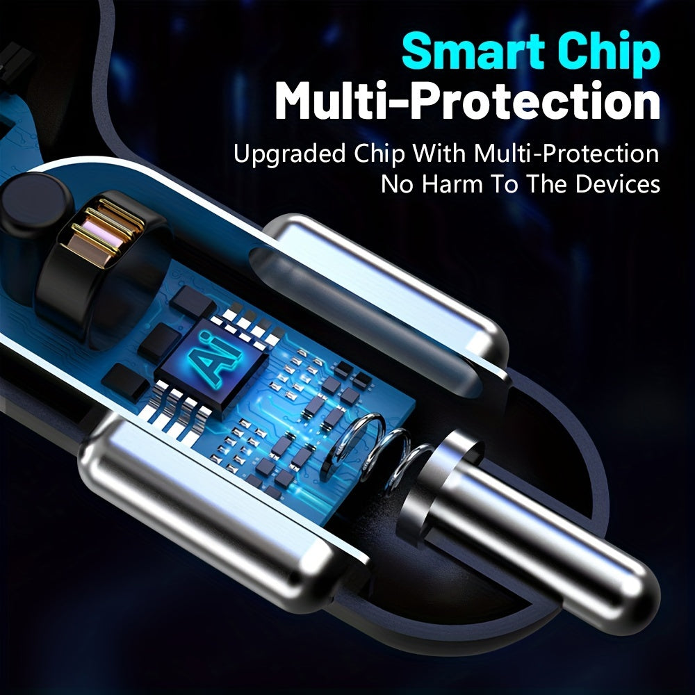 120W Car Charger Fast Charging 4 Usb Digital Display Car Fast Charger 4-in-1 PD Mobile Phone Charging Head 7AQC3.0 Car Phone Adapter Car Accessories
