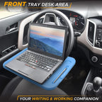 EcoNour 2 in 1 Car Steering Wheel Desk (Blue) | Steering Wheel Tray for Laptop Car Mount with Pen Holder | Car Food Tray for Eating with Drinks Holder | Multipurpose Travel Car Accessories