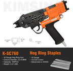 K-SC760 16 GauPneumatic C Ring Gun, 1/2-Inch 3.0-4.8mm Closure Diameter Hog Ring Staples, Automatic Hog Ring Plier, Hog Ring Tool for Fencing, Cages (K-SC760 C Ring Gun)