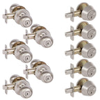 5-Fairfield Satin Nickel Round Entry Door Locks and 5-Satin Nickel Single Cylinder Deadbolts All Keyed Alike