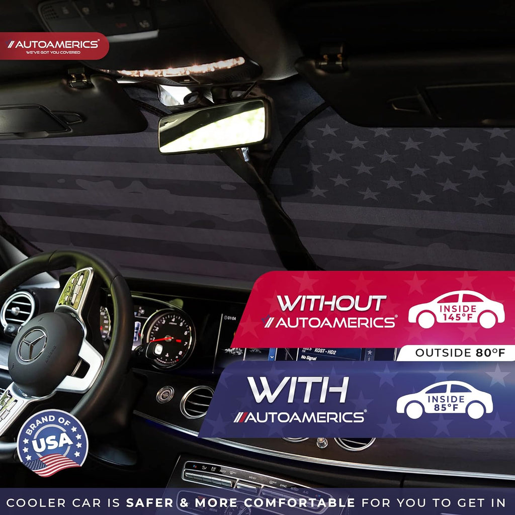 Autoamerics 1-Piece Windshield Sun Shade B&amp;W Camo American Flag USA  - Foldable Car Front Window Sunshade for Most Sedans SUV Truck - Blocks Max UV Rays and Keeps Your Vehicle Cool - Medium